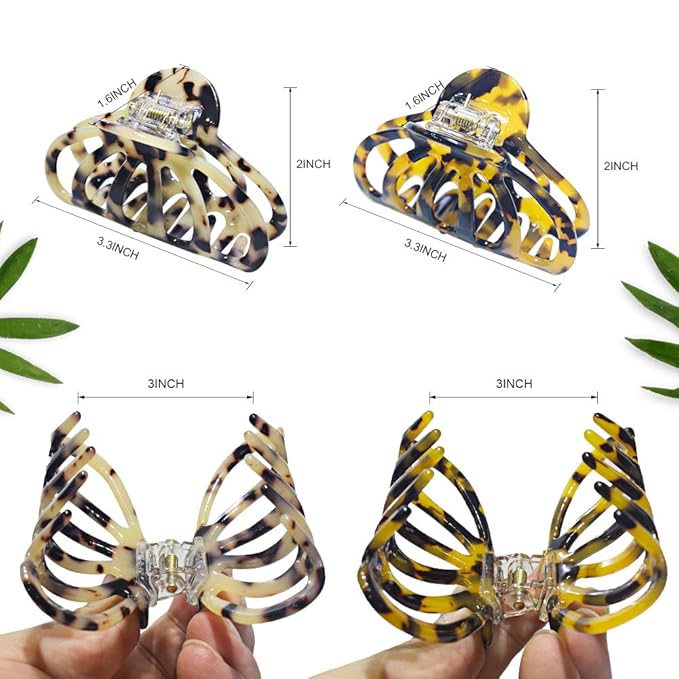 Fashion Tortoise Hair Clips for Women Resin Medium Hair Claw Clip for Fine Hair Non Slip Grip Hair Jaw Clips 2PCS in Set (Vintage Tortoise Shell Hair Clips)
