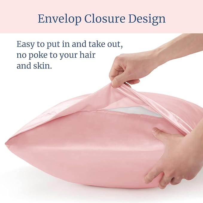 BEDELITE Satin Pillowcase for Hair and Skin, Super Soft Similar to Silk Pillow Cases 4 Pack with Envelope Closure, Cooling Pillowcases for Women Men (20"x30" Queen Size, Pink)