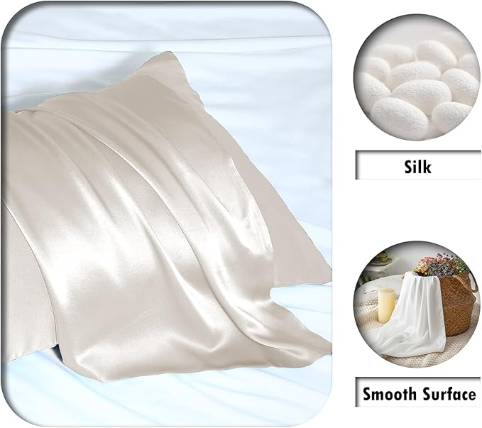 Mulberry Silk Pillow Cases for Hair and Skin Queen Size Silk Pillowcase with Zipper Soft Breathable Smooth Cooling Satin Silk Pillow Covers for Sleeping (Beige,20"X 30",1Pcs)