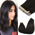 GOO GOO Tape in Hair Extensions Human Hair, 1B Natural black, 16inch 100g 40pcs, Skin Weft Seamless Invisible, Silky Straight with Thick Ends, Remy Human Hair