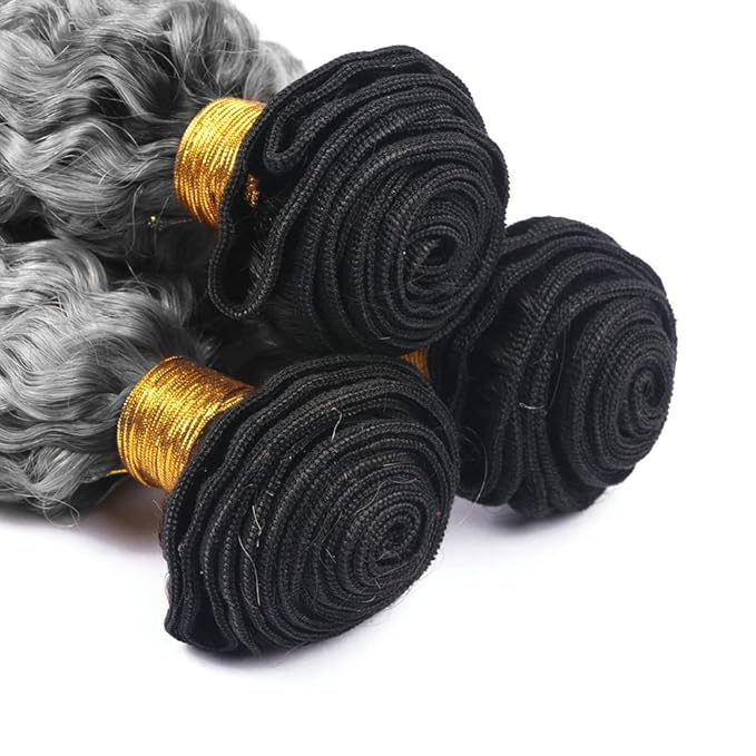 Grey Bundles Human Hair Ombre Deep Wave Bundle Brazilian Virgin Soft and Silky Remy Hair 3 Bundles 26 28 30 Inch Double Weft 2 Tone Black and Silver Deep Wave Bundle 300g