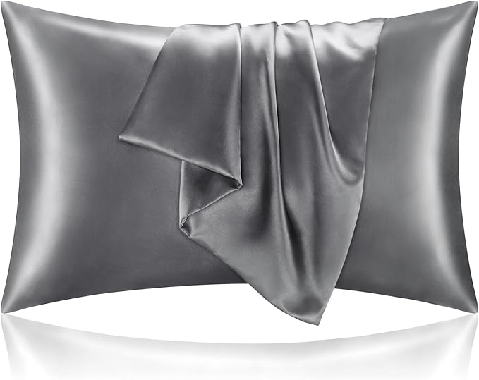 BEDELITE Satin Pillowcase with Zipper, Dark Grey Pillow Cases Queen Size Set of 2, Super Soft and Cooling Similar to Silk Pillow Cases, Gift for Women Men(20x30 Inches)