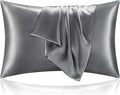 BEDELITE Satin Pillowcase with Zipper, Dark Grey King Size Pillow Cases Set of 2, Super Soft and Cooling Similar to Silk Pillow Cases, Gift for Women Men(20x40 Inches)