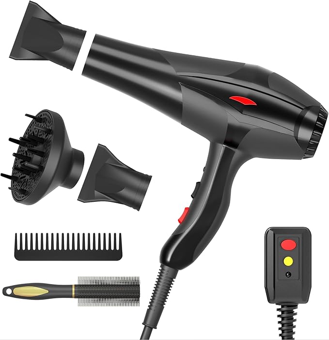 Hair Dryer Professional Ionic Salon Hair Dryer 2400W Powerful Fast-Drying Blue Light Ionic Hair Dryers with Diffuser, AC Motor Constant Temperature Quiet Ion Dryers for Women Men