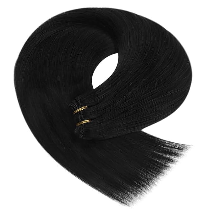 YoungSee 130G Sew in Hair Extensions Black Human Hair Weft Extensions Jet Black Real Hair Weft Extensions One Bundle for Long Hair 24 inch