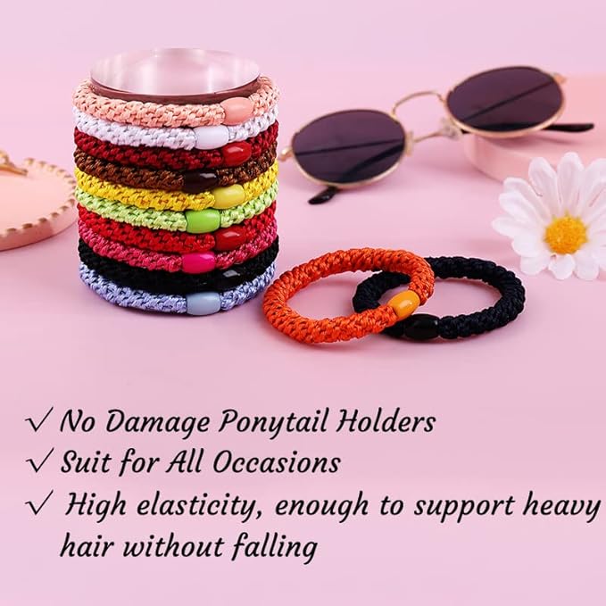 J.CARP 8Pcs Mixed color Hair Ties for Women Girls, Elastics Hair Bands Ponytail Holders, No Damage No Crease Hair Elastics, Perfect for Girls and Women with Thick or Curly Hair, Style 7