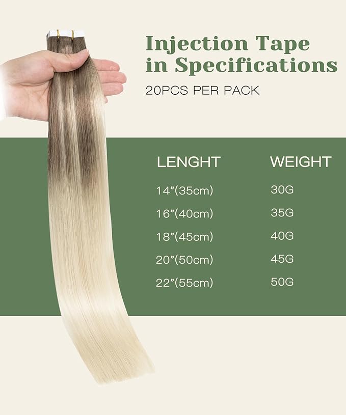 SURNEL Injected Invisible Tape in Extensions Human Hair Ash Brown to Platinum Blonde Seamless Remy Invisible Tape in Extensions 20Inch 20 Pcs 45g(#860,20)