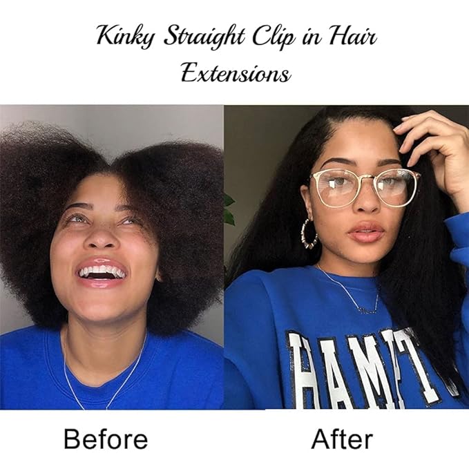 Clip in Hair Extensions Real Human Hair Clip Ins 100% Unprocessed Brazilian Virgin Hair Clip Ins Kinky Straight Hair Clip ins for Women 8pcs with 18 Clips 120g Per Set (20inch)