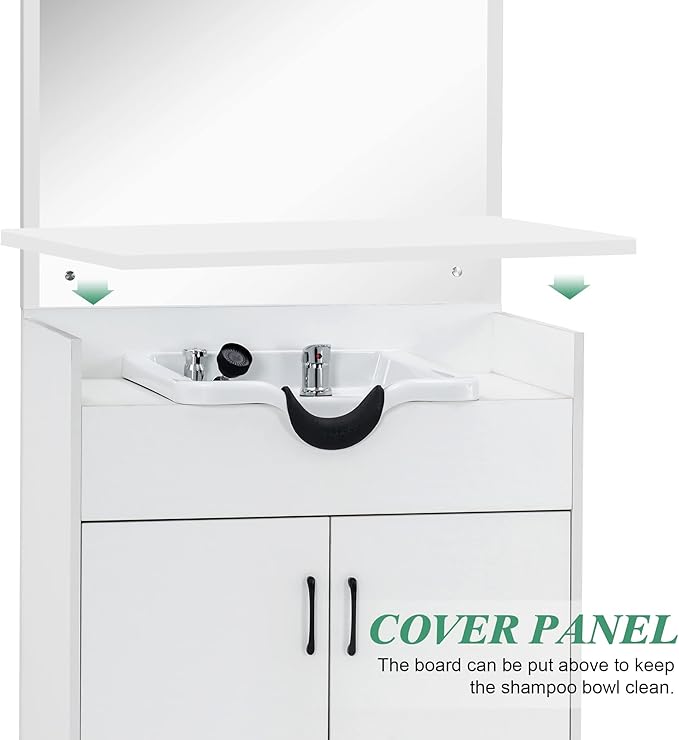 BarberPub Backwash Shampoo Bowl Sink Chair Station with Mirror Salon Styling Cabinet Spa Equipment 3130 (White)