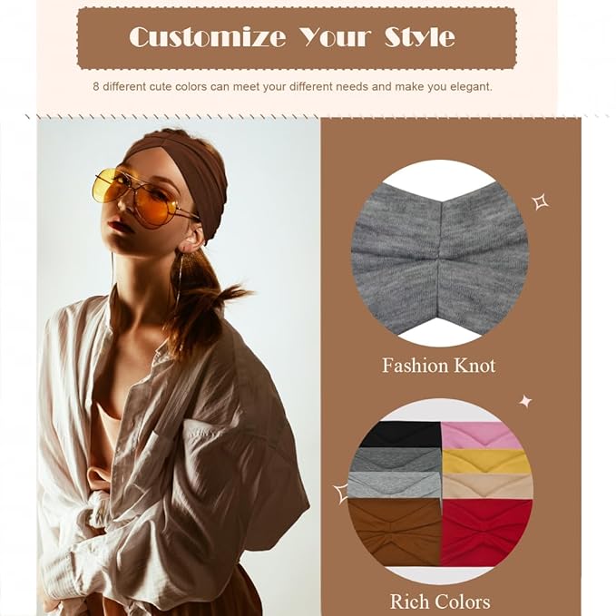 Wide Headbands For Women Fashion knot Headband Boho Head Bands Women’s Hair Band Turban Workout Accessories 8 Pack