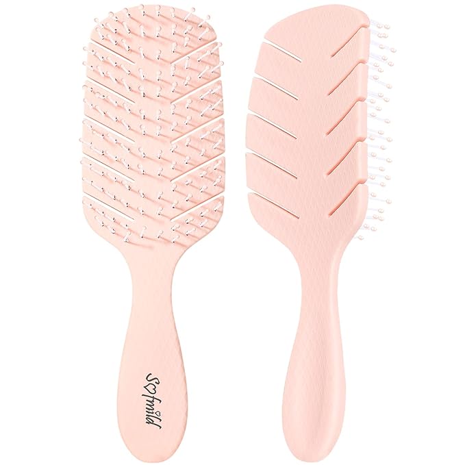 Hair Brush,Curved Vented Paddle Detangle Brush for Faster Blow Drying,Soft Flexible Bristles Glide Thru Tangles with Ease, Detangling Styling Hair Brushes for Women Curly Thick Wet Hair