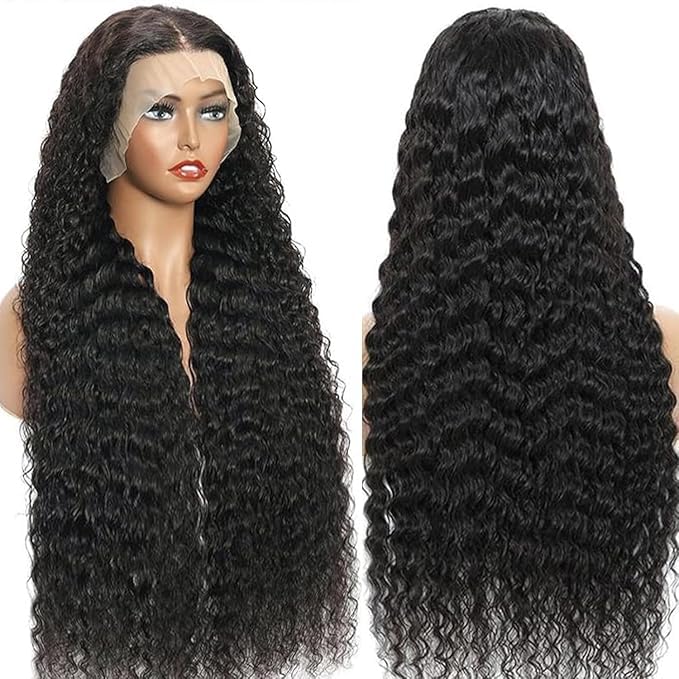 13x6 Deep Wave Lace Front Wigs Human Hair 200% Density HD Lace Front Wigs Human Hair Pre Plucked Natural Color Glueless Wig 100% Virgin Lace Front Wigs for Women（36inch）