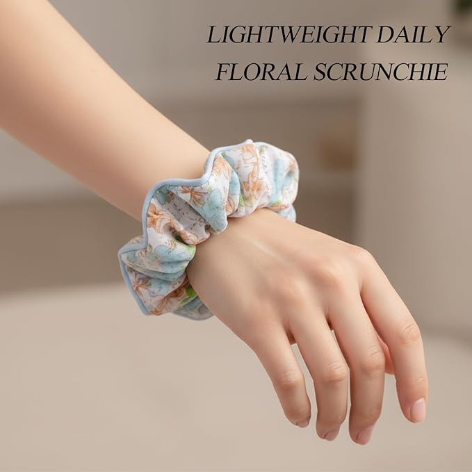 Flower Scrunchies for Women – Fabric Floral Hair Ties No Damage, Scrunchy for Ponytail or Bun, Stylish Hair Accessories – 4 Pcs