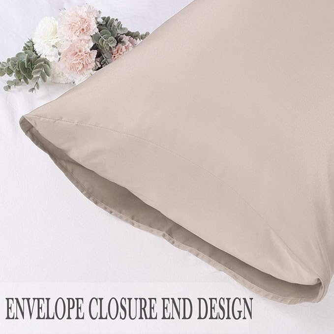 uxcell 2 Pack Silk Satin Pillowcase for Hair and Skin, Cool, Silky, Soft Breathable Pillow Cases Standard Size 20x26 Inch Sateen Pillowcase Light Tan with Envelope Closure