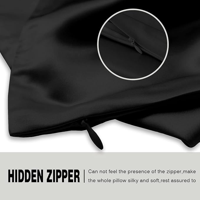 Mulberry Silk Pillowcase for Hair and Skin Pillow Case with Hidden Zipper Soft Breathable Smooth Cooling Silk Pillow Covers for Sleeping (Black, King（20"X 36"）)