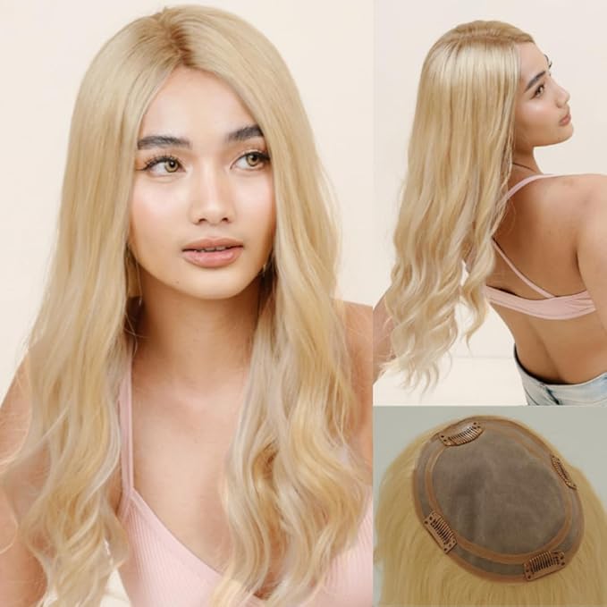 Katalaeya Hair 100% Human Hair Topper - Aurora Crown Double-Drawn Remy Clip-In Mono Base Top Piece for Women with Thinning Hair, Alopecia & Chemo Hair Loss (8R120)