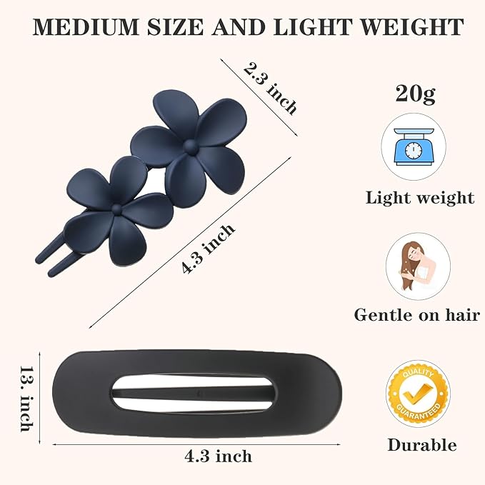 5 Pcs Flat Hair Clips, Medium Lay Flat Claw Clips for Women Girls,2 Styles Strong Hold Non-slip Matte Hair Claws for Thick Thin Hair(Black&Navy)