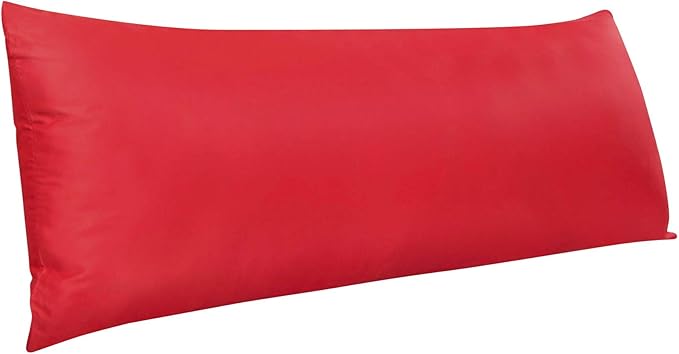NTBAY Zippered Satin Body Pillow Pillowcase, Silky Slip Cooling Body Pillow Cover, Long Side Hidden Zipper, 20 x 54 Inches, Red