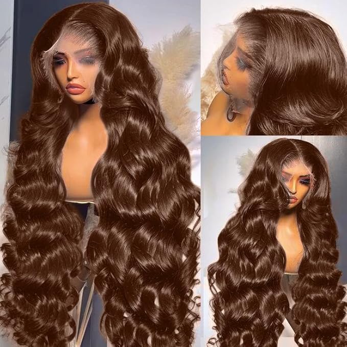 250 Density SKINLIKE HD Lace Wig Human Hair 13x6 15A Chocolate Brown Human Hair Wigs Invisible 0.1mm Ultra-thin Frayed Ends Full Cuticle Aligned Virgin Hair Lace Frontal Wig 32 Inch