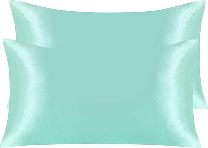 NTBAY 2 Pack Satin King Pillowcases for Hair and Skin, Luxurious and Silky Pillow Cases with Envelope Closure, 20x40 Inches, Light Blue