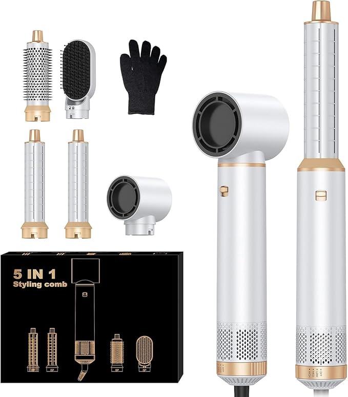 Blow Dryer Brush 5 in 1, Negative Ion Hair Dryer Brush Set Upgrade Hot Air Brush Air Styler Curling Wrap Air Curler, Curling Iron Hair Styling Tools As A Gift for Straight/Curl/Drying/Smoothing