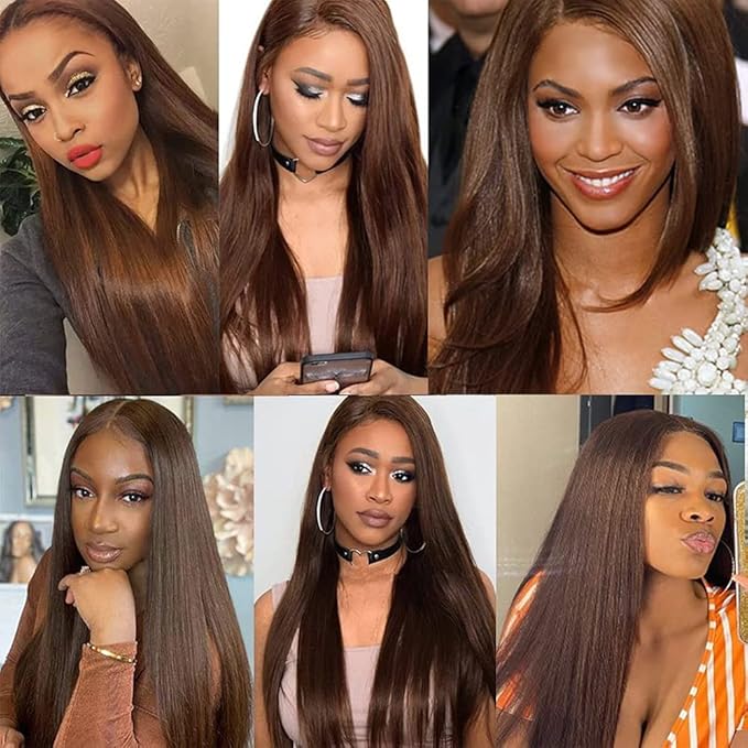 30 32 34 Inch Chocolate Brown Bundles Human Hair Brown Straight Bundles Niegmeag Brazilian Virgin Soft and Sikly Remy Hair Extensions Number 4 Color