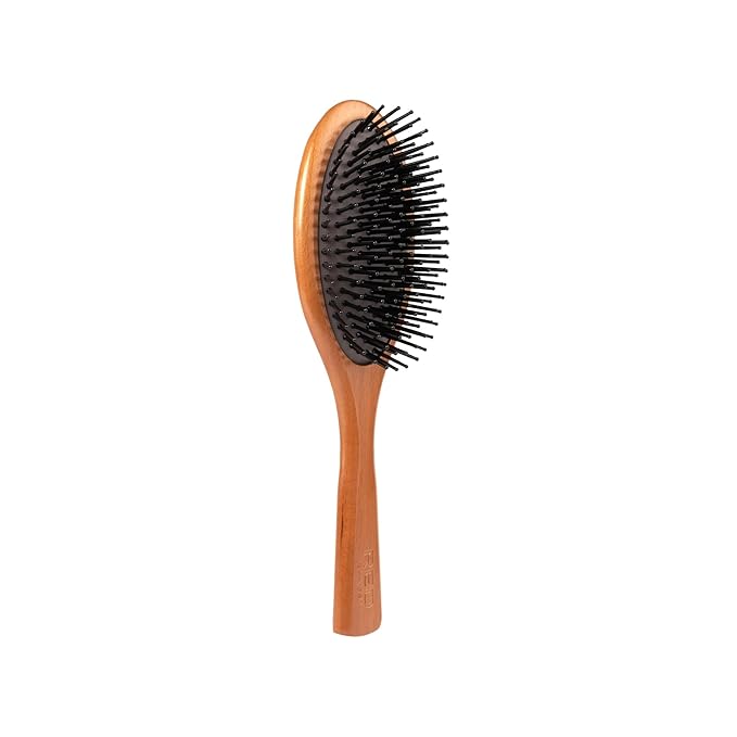 RED Premium Evergreen 100% Wooden Paddle Brush - Detangling Hair Brush With Long Bristles for Thick, Curly, Thin, Wet or Dry Hair (Oval Paddle)