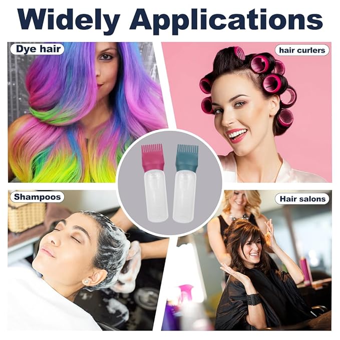 4 PCS Root Comb Applicator Bottle,Hair Oiling Applicator,Hair Oil Applicator Bottle for Hair Dye Shampoos Hair Salons.6oz (Purple+Grey+Red+Green)