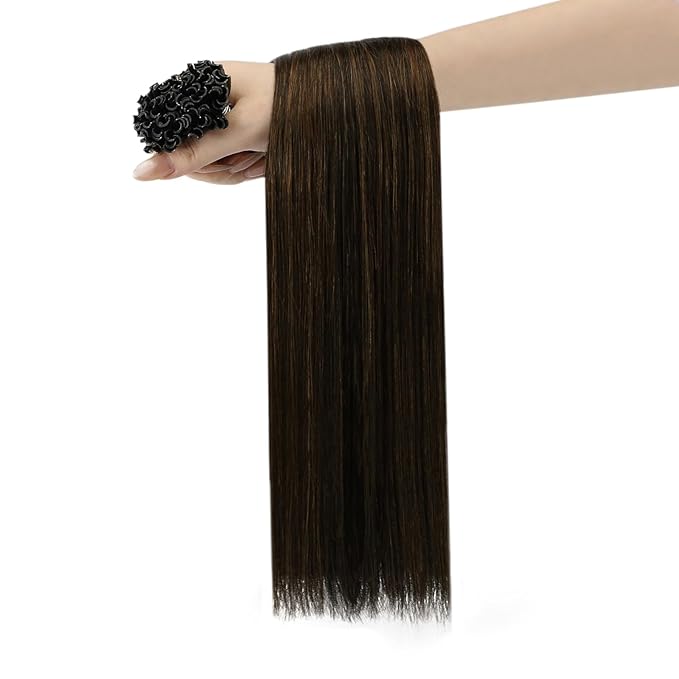 YoungSee U Tip Hair Extensions Brown Balayage U Tip Hair Extensions Human Hair Dark Brown Ombre Browns K-Tip Hair Extension Real Human Hair 24Inch Ktip Extensions for Long Hair 50s/50g