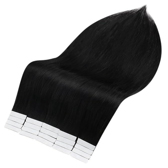 Full Shine 28Inch Human Hair Tape in Extensions 100 Gram 40PCS Color Jet Black Tape in Hair Extensions Remy Invisible Skin Weft Double Sided Natural Straight for Bridal