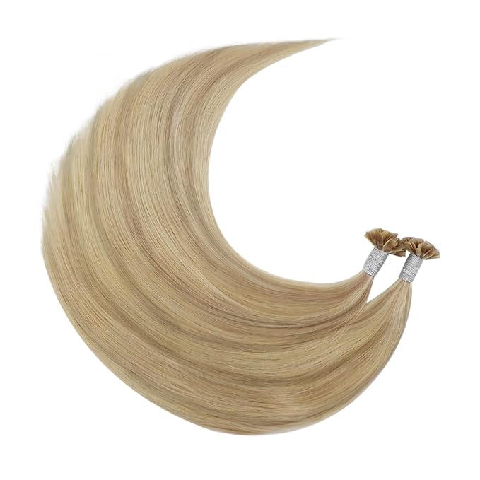 YoungSee K Tip Hair Extensions Human Hair Blonde Highlight Ktip Human Hair Extensions Golden Blonde Highlight 18inch 50s/50g