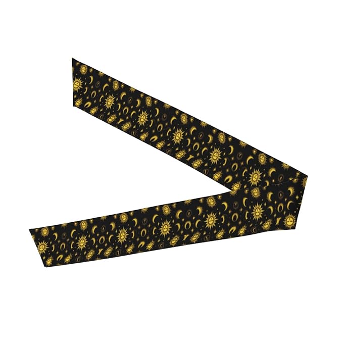 Men Women Sports Sweat Bands, Multifunction Long Head Ribbon for Yoga Workout Shower, Fashion Sun Moon Star Gold Black Headwear Hair Decor