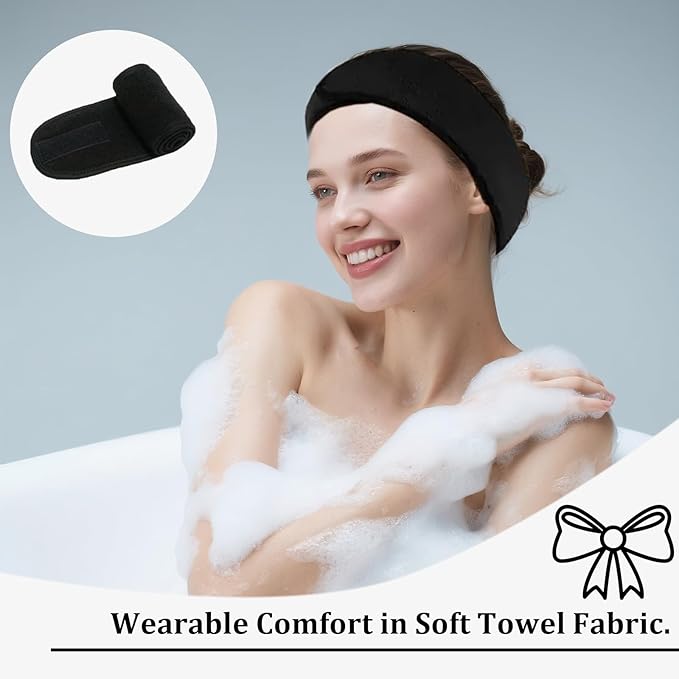4 Pack Adjustable Makeup Headbands – Non-Slip Spa & Facial Hair Wrap, Washable Headband for Shower, Yoga, Gym, Salon & Home Use (Fits All),HZFD-BB