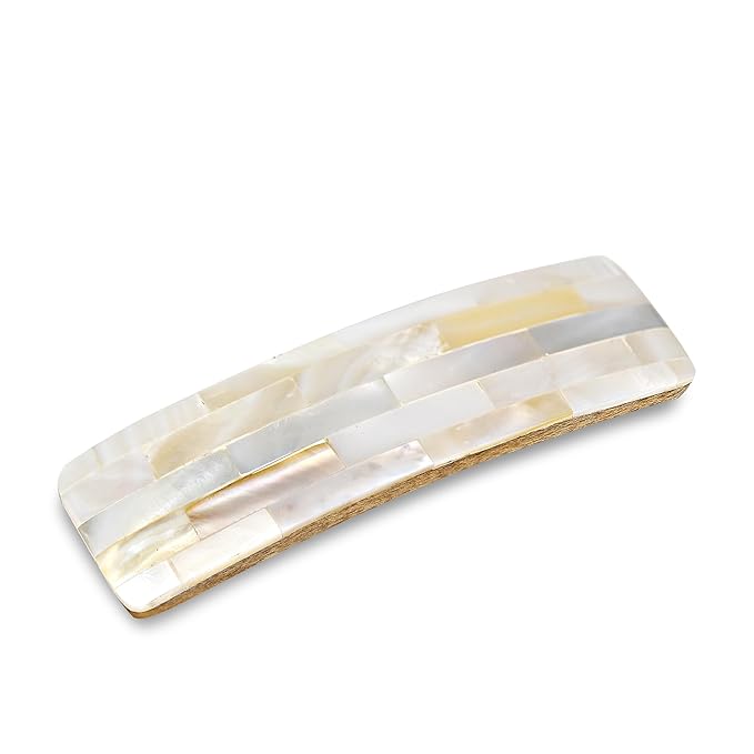 AeraVida Shimmering Iridescent Mosaic White Mother of Pearl Shell Hair Accessory | Flat Wood Clip for Women