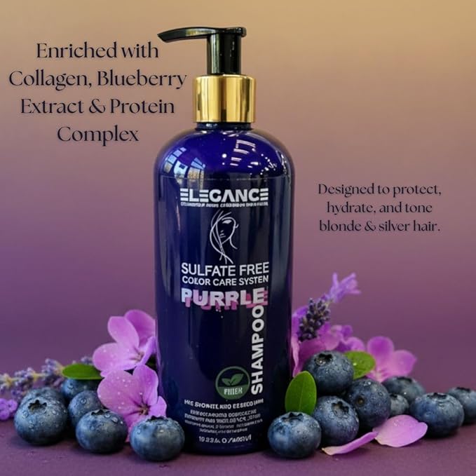 Purple Shampoo for Blonde, Silver & Highlighted Hair – Anti-Brass Toning Shampoo That Neutralizes Yellow Tones – Sulfate-Free, Vegan, Kosher, Color-Safe Formula with Collagen & Blueberry – 13.5 fl oz