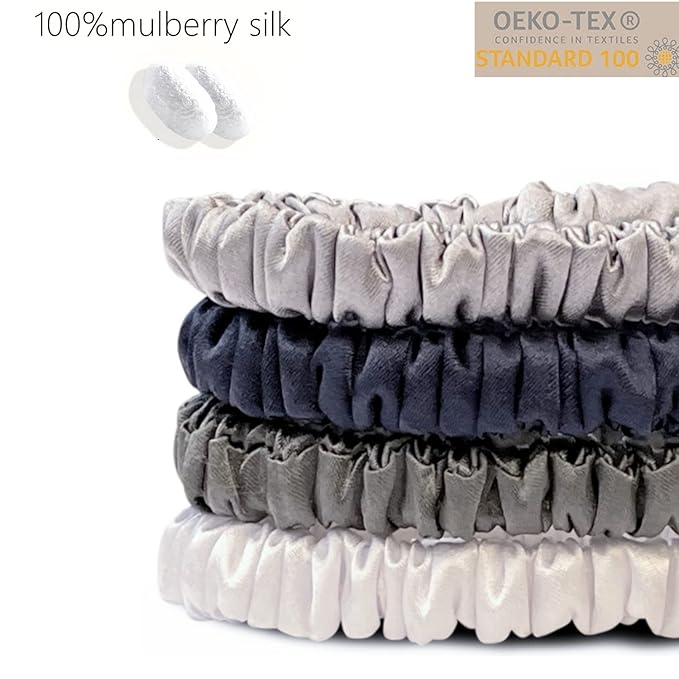 Suncdelv Silk,100% Silk Scrunchies for Hair,22 Momme Hair Ties for Anti-Crease & Breakage,Natural Women Hair Accessories，Fashion Hairbands 4PCS（Grey series）