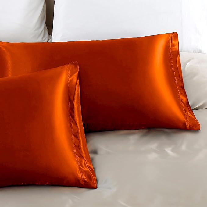 Aormenzy Satin Pillow Cases for Women King Size Set of 2, Burnt Orange Satin Pillowcase for Hair with Envelope Closure Silky Pillow Covers Wrinkle, Fade Resistant (20x40 Inches)