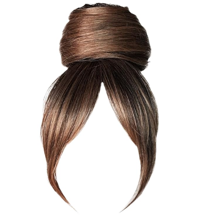 Hairuwear Hairdo Trendy Fringe and Bun Hairpiece With Fashionable Bangs and Side Piece, SS12/22 Rooted Cappuccino