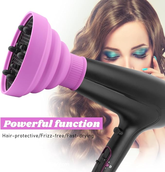 Universal Foldable Hair Dryer Diffuser, Travel Hair Dryer Diffuser Attachment with Comb, Portable Hairs Diffusers Blow Dryers Attachment for Natural Thick Hairs(Color:Purple)