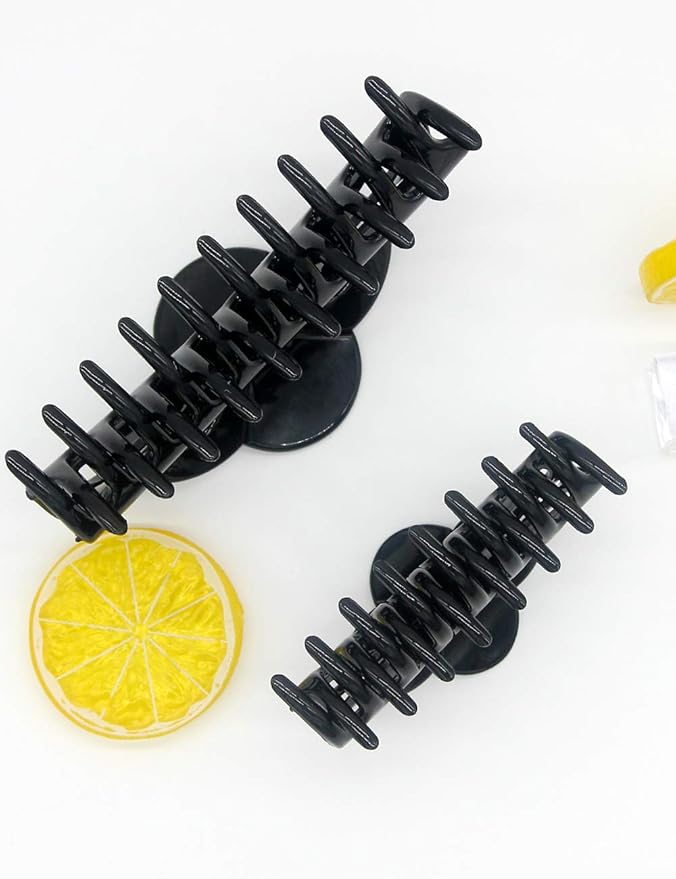 Solid Black Claw Clips for Women Large and Medium Size Neutral Butterfly Hair Clips Basic Non-Slip Hair Styling Accessories 2pcs in Set(Arc-Black)