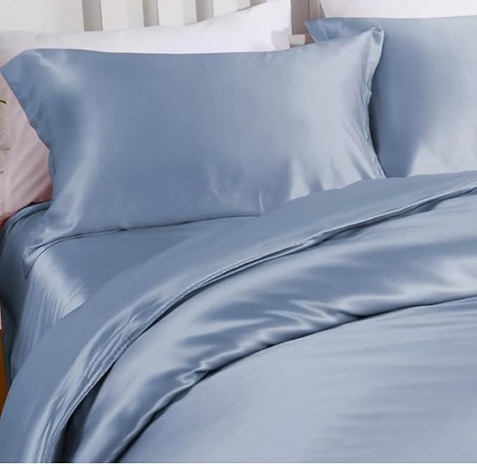 Anti Acne Pillow Cases Hypoallergenic, USA Made, King Size Silk Pillowcase for Hair and Skin, Premium 22 Momme Pure Mulberry Silk Pillow Cover, 1 Pc 20"x36" (King, Blue Grey)