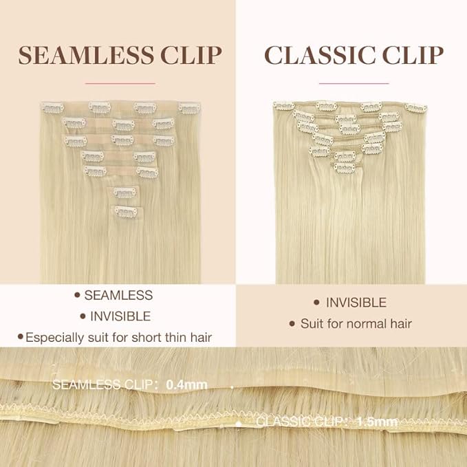 GOO GOO Clip in Hair Extensions Real Human Hair, Remy Human Hair Extensions Clip ins for Women, Natural Human Hair, 16inch 110g 7Pcs, 60A Platinum Blonde