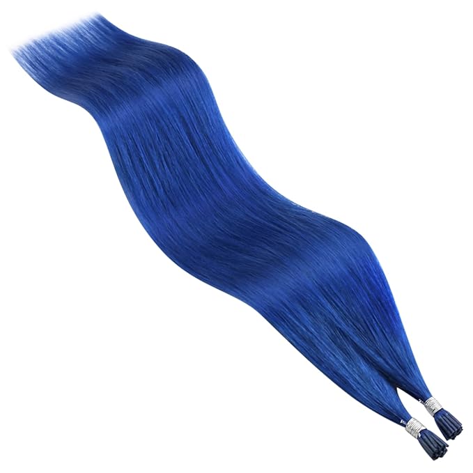 YoungSee I Tip Hair Extensions Human Hair Blue I Tips Hair Extension Blue 18 Inch Color Itips Extension Pre Bonded Remy Hair I-Tips Hair-Extensions Hold Well for Party 30s 25g