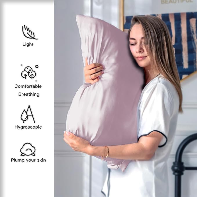 Silk Pillow Cases 2 Pack Soft Breathable and Sliky King Size Pillow Cases Set of 2,Natural Mulberry Satin Silk Pillowcase with Hidden Zipper for Hair and Skin (Lavender,20"X 36",2pcs)