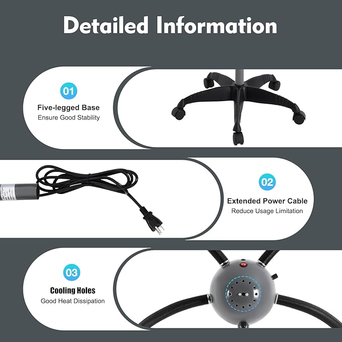 5 Heads Sun Lamp Heater Infrared Heat Lamp, Multifunctional Salon Hair Steamer, Professional Hair Salon Styling Machine Hooded Hair Dryer, Adjustable Vertical Perm and Color Machine with Rollers