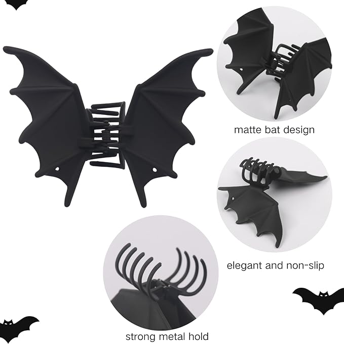 Halloween Hair Clip for Women for Thick Hair Black Bat Wing Metal Claw Clips Gothic Accessories Cute Matte Barrettes for Styling Accessories Halloween Party Favors Christmas Supplies