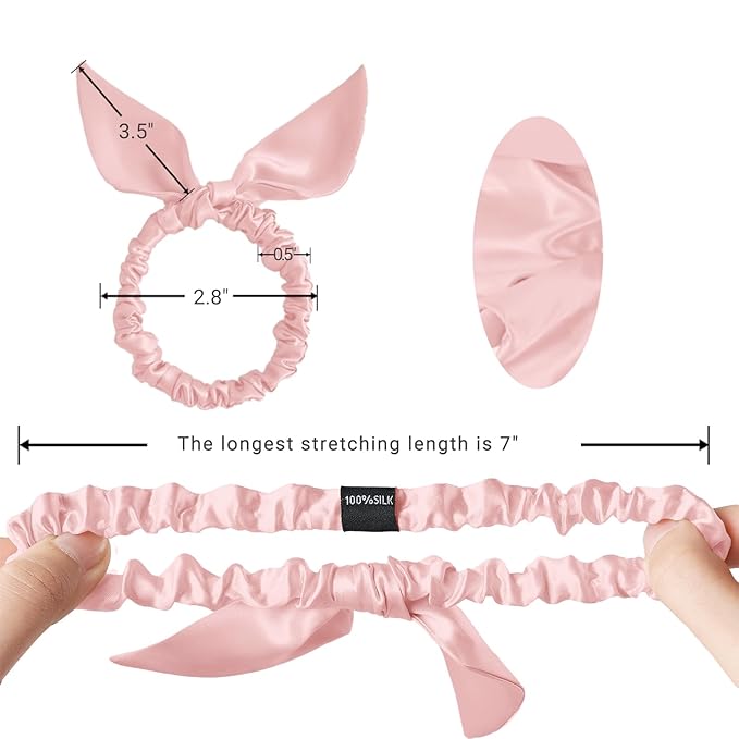THXSILK Hair Silk Scrunchies with Bow for Women Pure Mulberry Silk Hair Cute Ring Ties Scrunchies for Girls Women's Thick Hair, Charming Pink, 2.8"