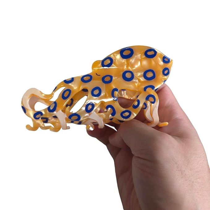 Cute Big Blue-Ringed Octopus Hair Clips,Novelty Acetate Octopus Element Claw Clip