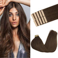 GOO GOO Tape in Hair Extensions Human Hair, 4A Chocolate Brown, 14inch 25g 10pcs, Skin Weft Seamless Invisible, Silky Straight with Thick Ends, Remy Human Hair
