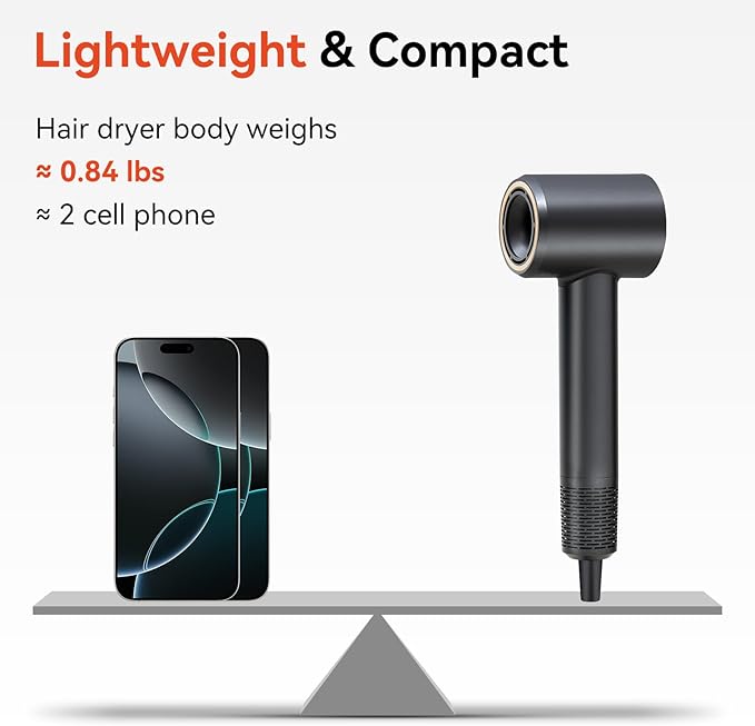 High Speed Hair Dryer - Ionic Hair Dryer with brushless Motor, Fast Drying, Low Noise, for Healthy Hair, with Magnetic Nozzle, Suitable for Home, Travel and Salon use (Black)
